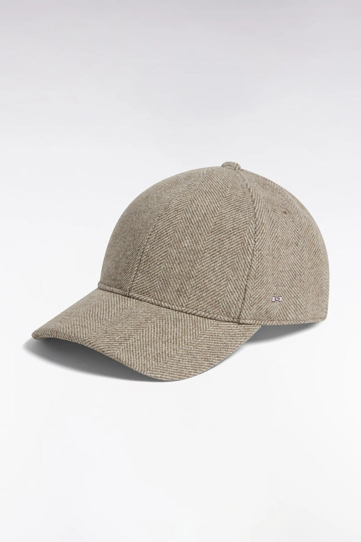 Cap in Beige Herringbone Wool Cloth