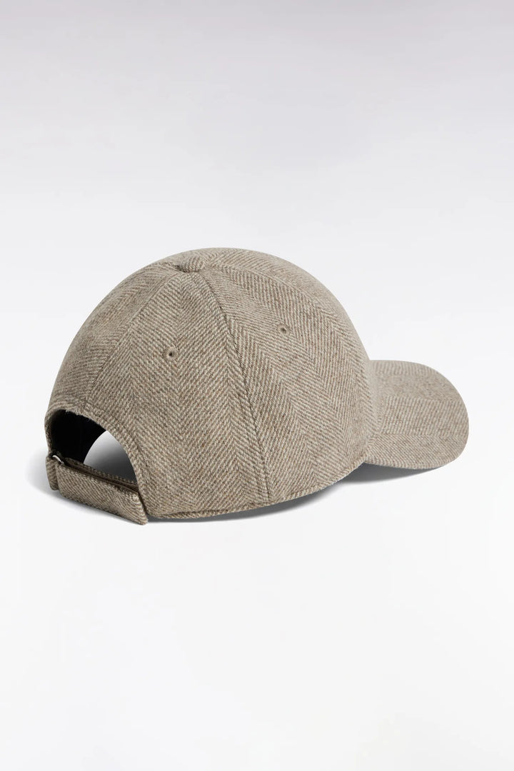 Cap in Beige Herringbone Wool Cloth