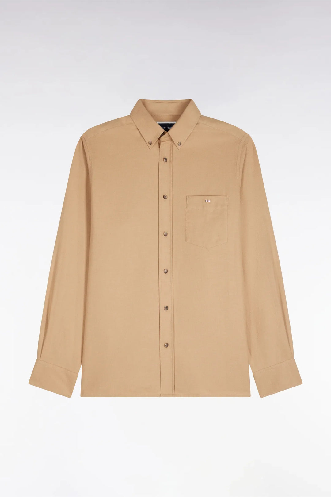 Plain Caramel Cotton Shirt with a Straight Cut