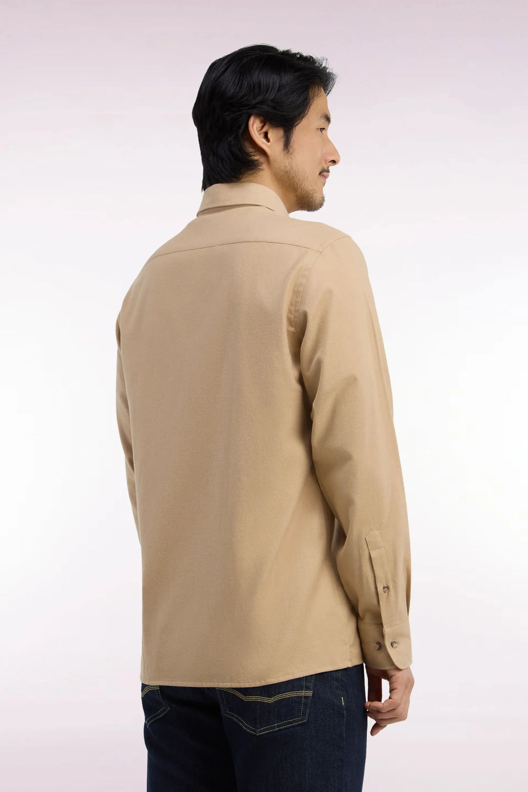 Plain Caramel Cotton Shirt with a Straight Cut
