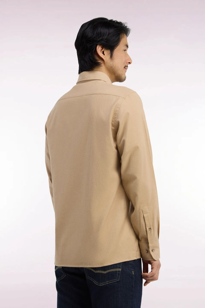 Plain Caramel Cotton Shirt with a Straight Cut