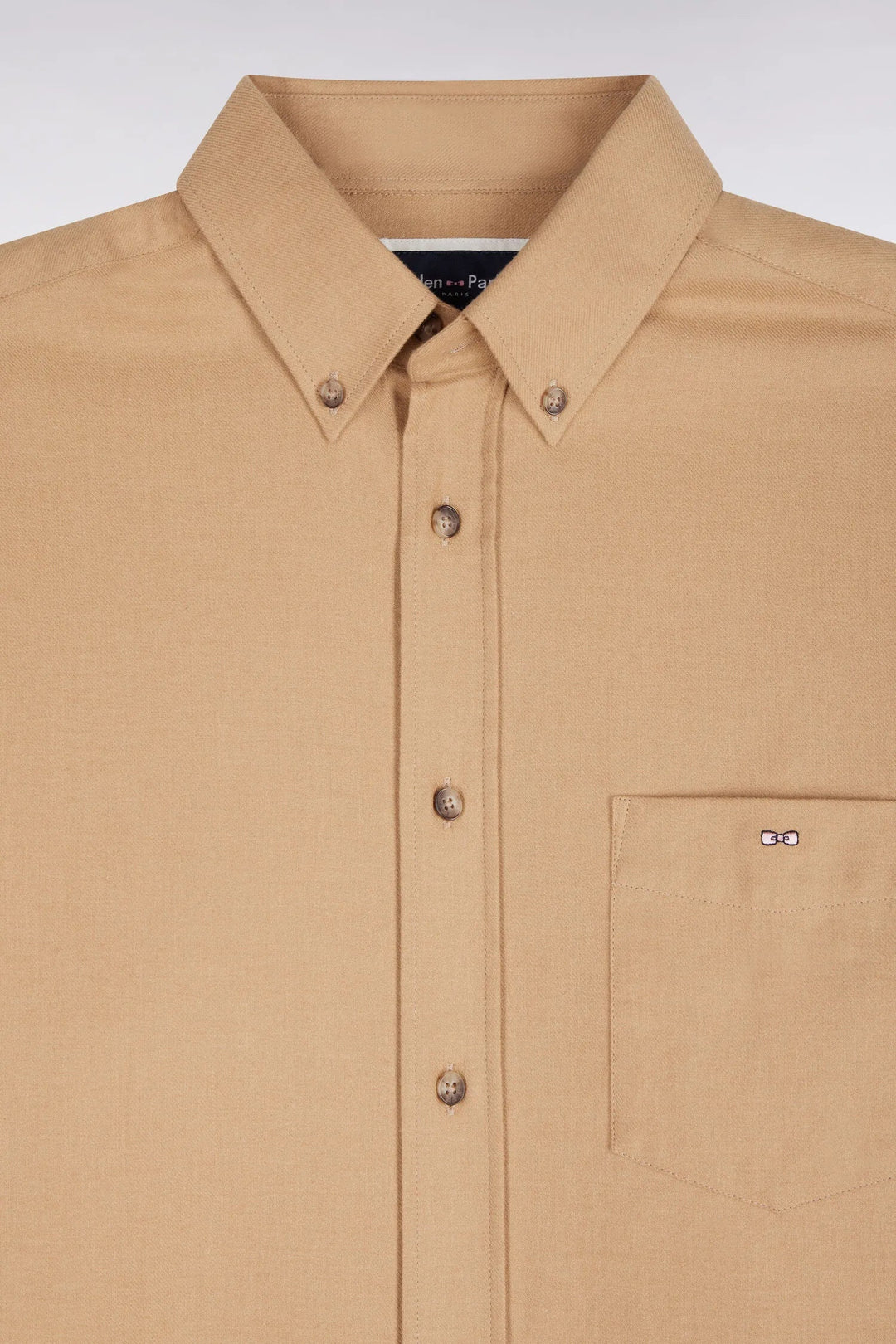 Plain Caramel Cotton Shirt with a Straight Cut