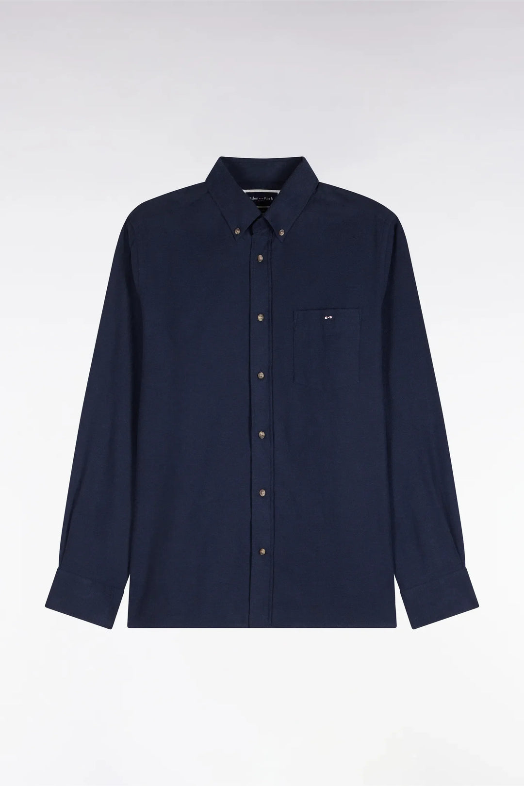 Plain Navy Cotton Shirt with a Straight Cut