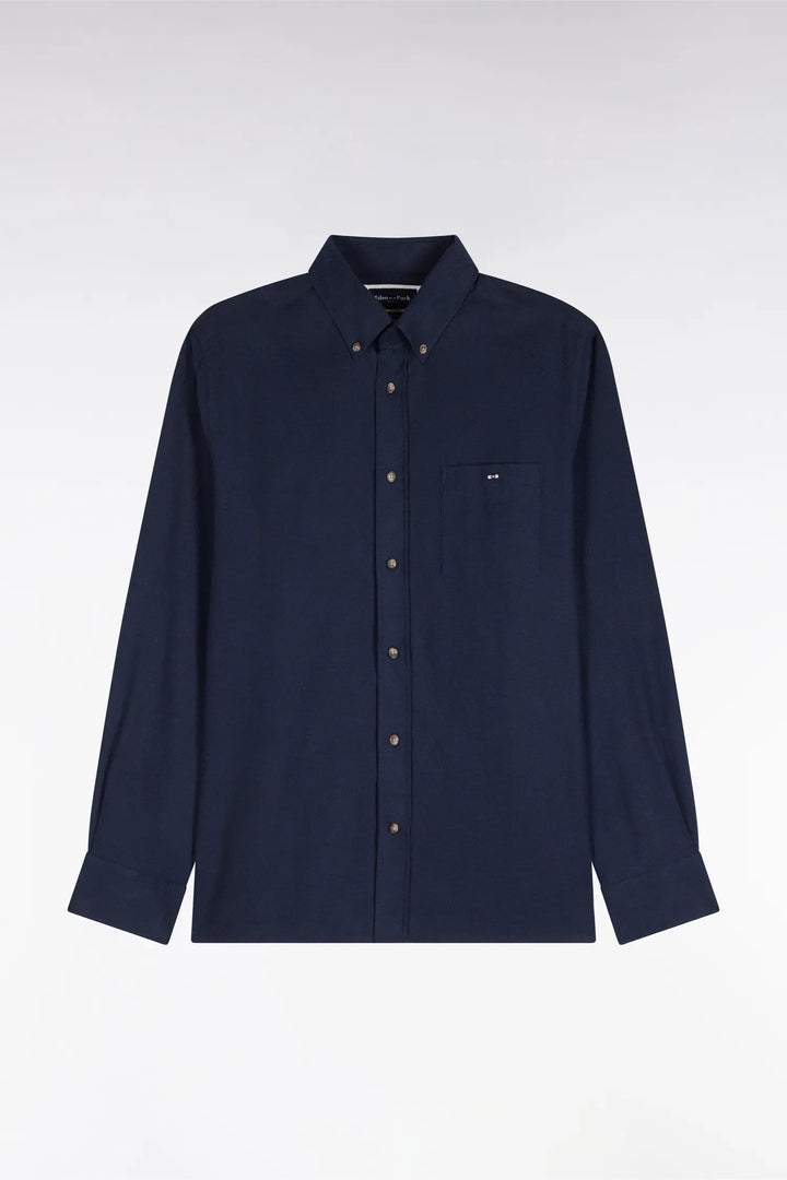 Plain Navy Cotton Shirt with a Straight Cut