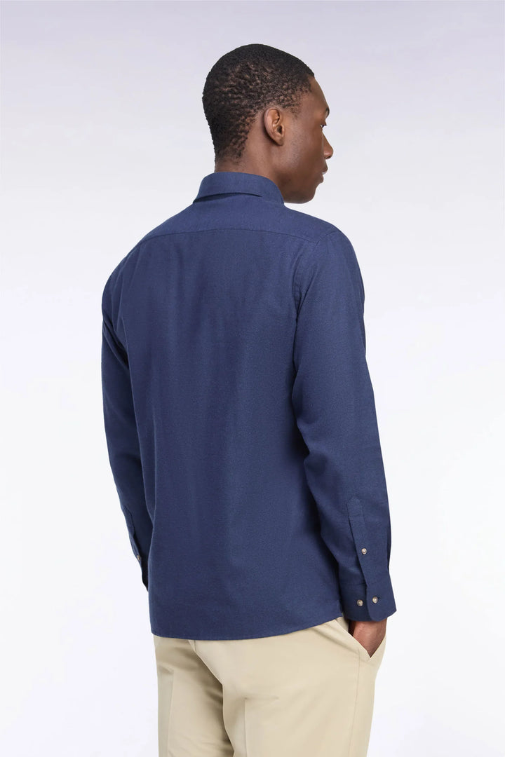 Plain Navy Cotton Shirt with a Straight Cut