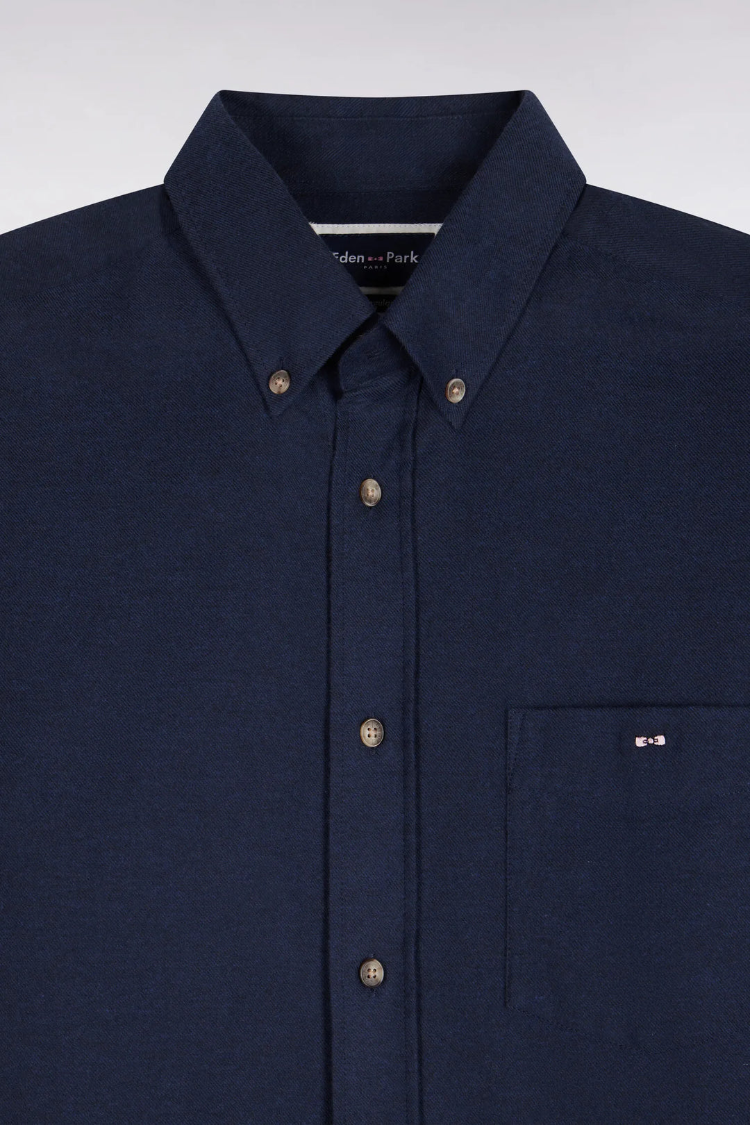 Plain Navy Cotton Shirt with a Straight Cut