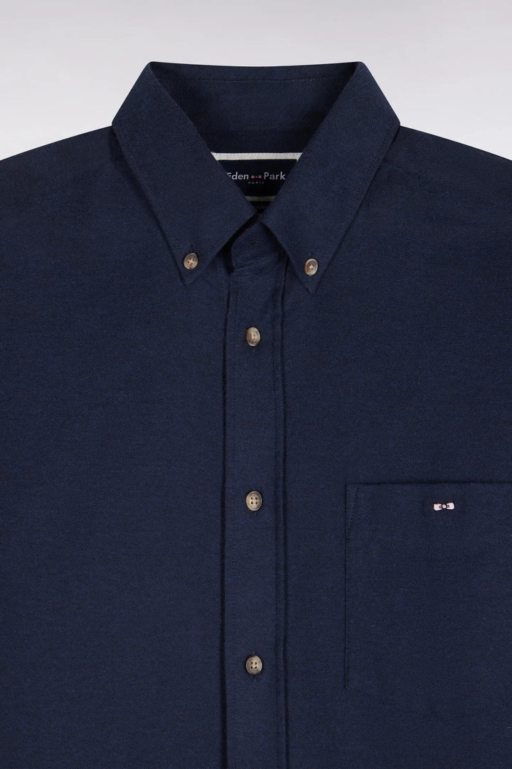 Plain Navy Cotton Shirt with a Straight Cut
