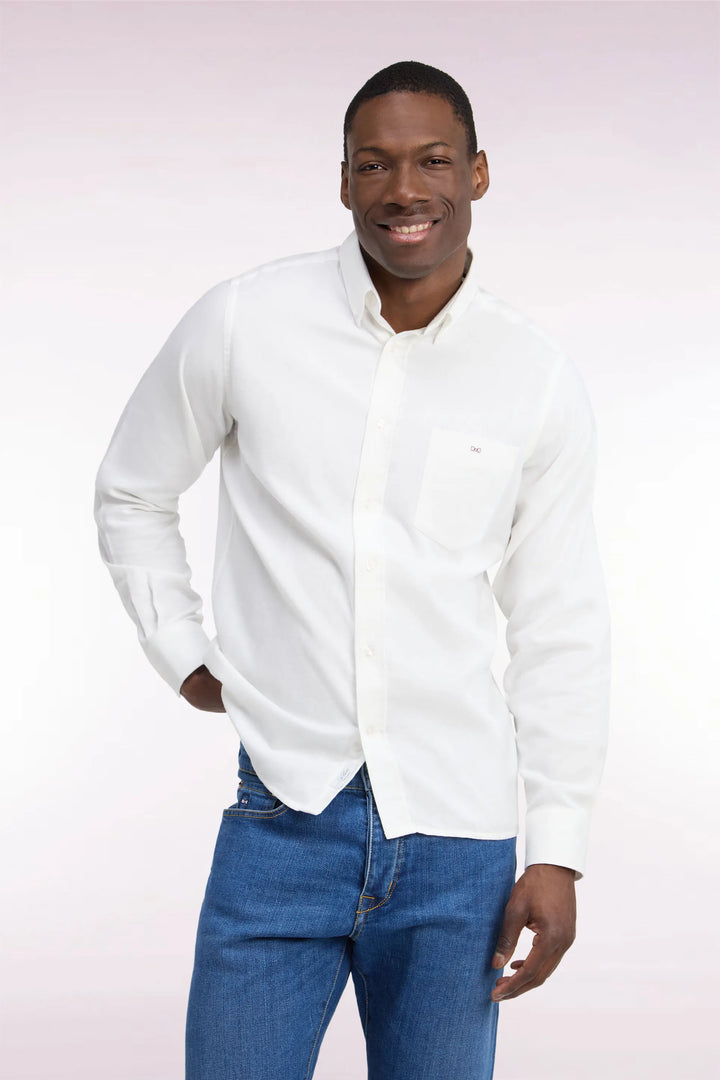 Plain Ivory Cotton Shirt with a Straight Cut