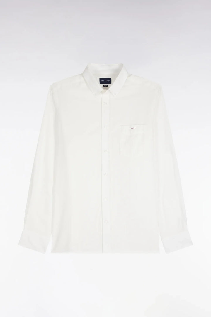Plain Ivory Cotton Shirt with a Straight Cut