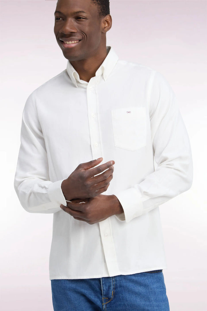 Plain Ivory Cotton Shirt with a Straight Cut