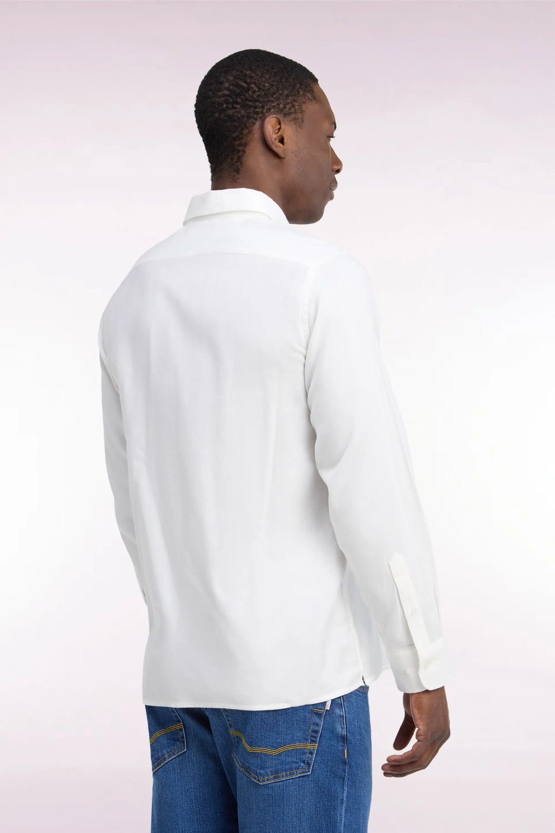 Plain Ivory Cotton Shirt with a Straight Cut