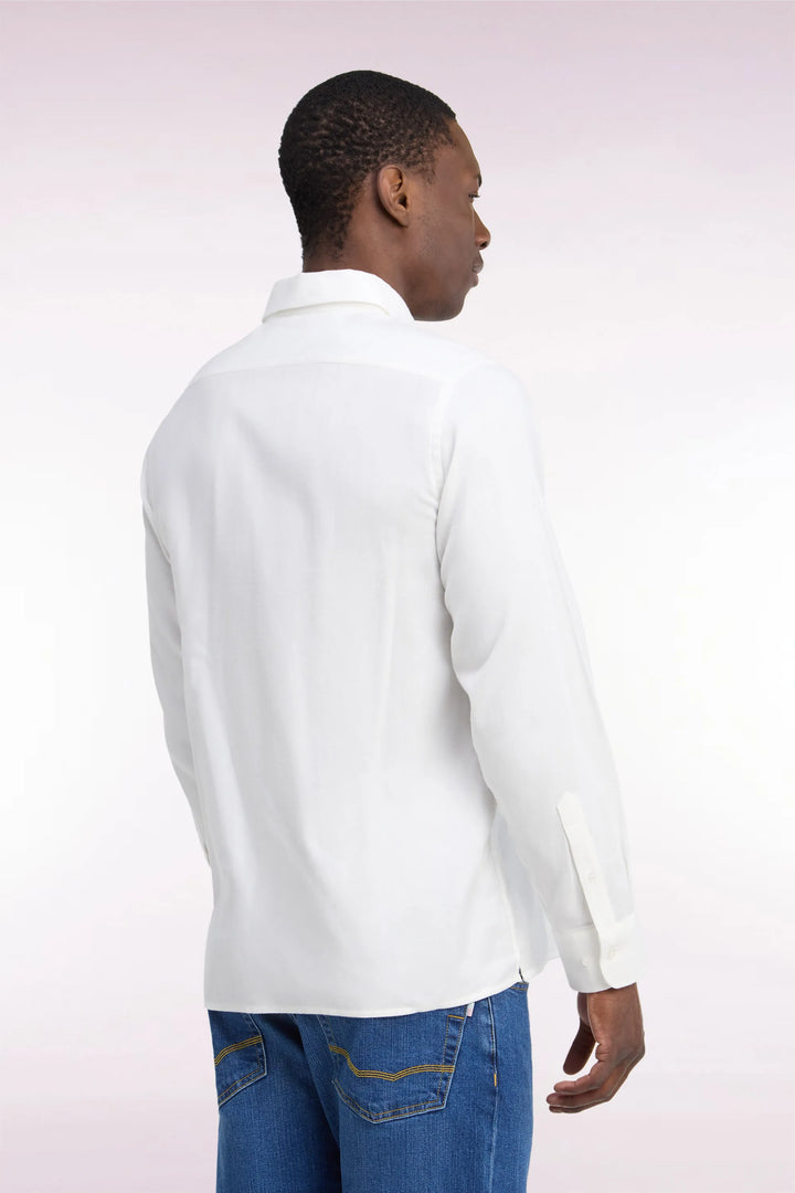 Plain Ivory Cotton Shirt with a Straight Cut