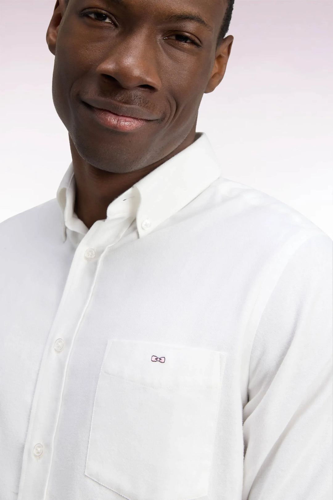 Plain Ivory Cotton Shirt with a Straight Cut