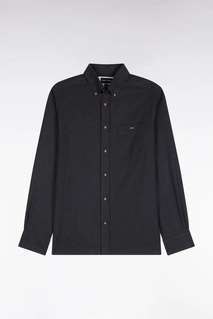 Plain Dark Grey Cotton Shirt with a Straight Cut
