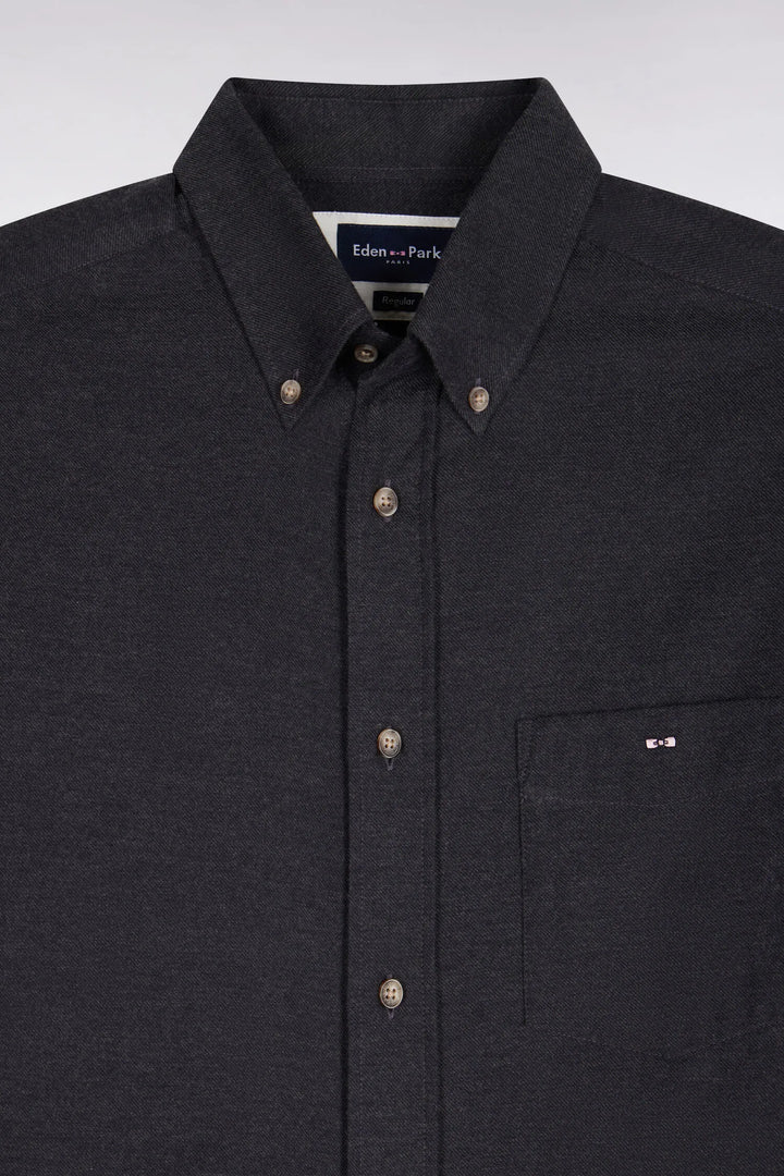 Plain Dark Grey Cotton Shirt with a Straight Cut