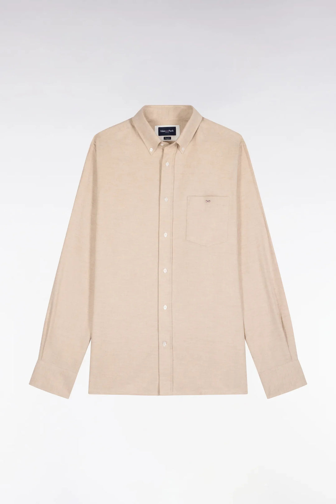 Plain Camel Cotton Shirt with a Straight Cut