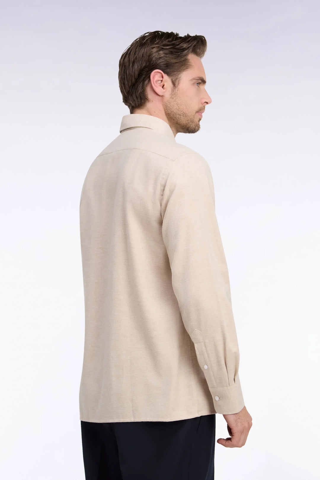 Plain Camel Cotton Shirt with a Straight Cut