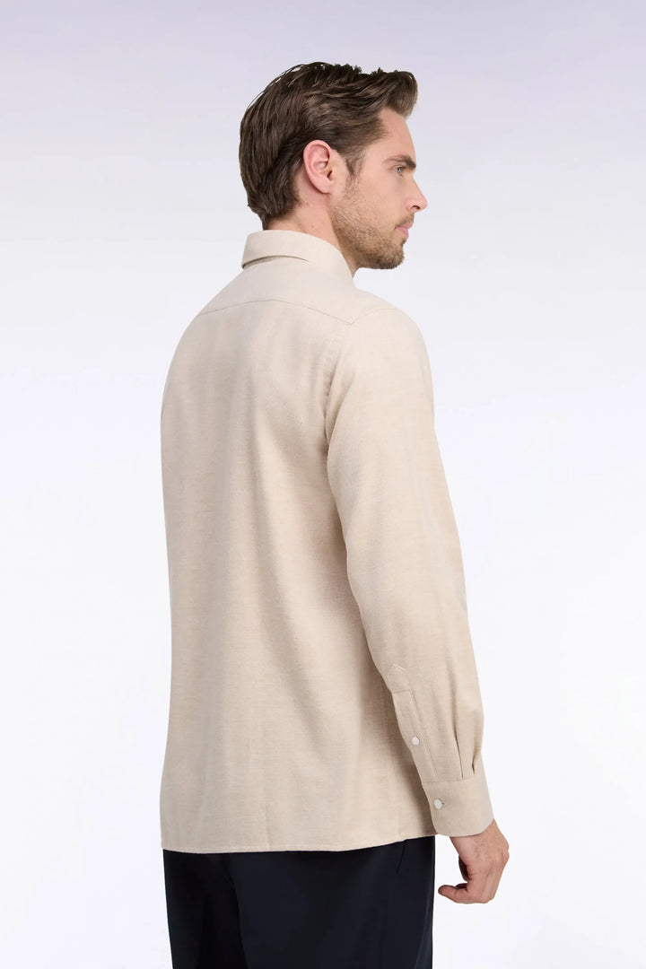 Plain Camel Cotton Shirt with a Straight Cut