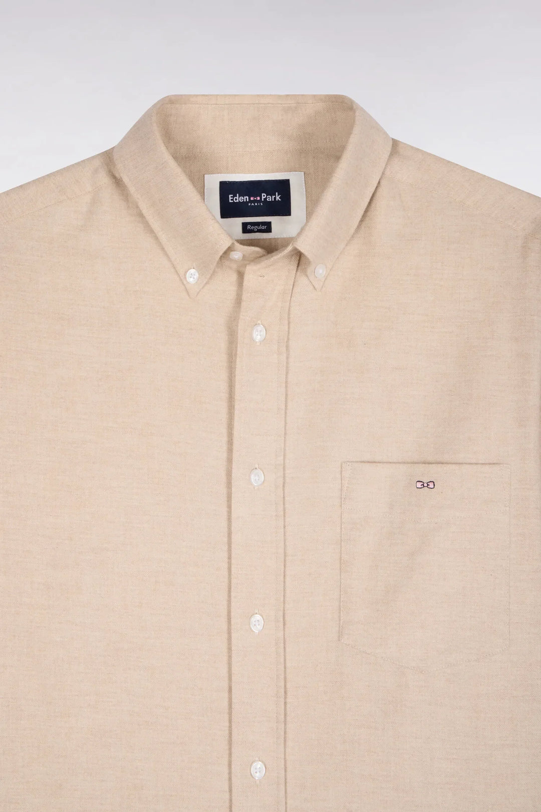 Plain Camel Cotton Shirt with a Straight Cut