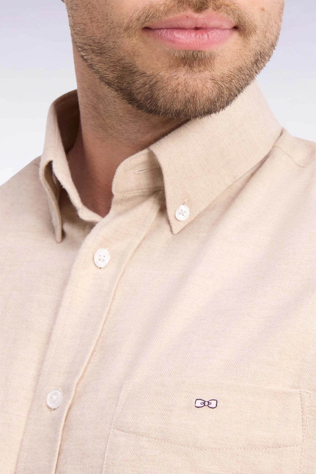 Plain Camel Cotton Shirt with a Straight Cut