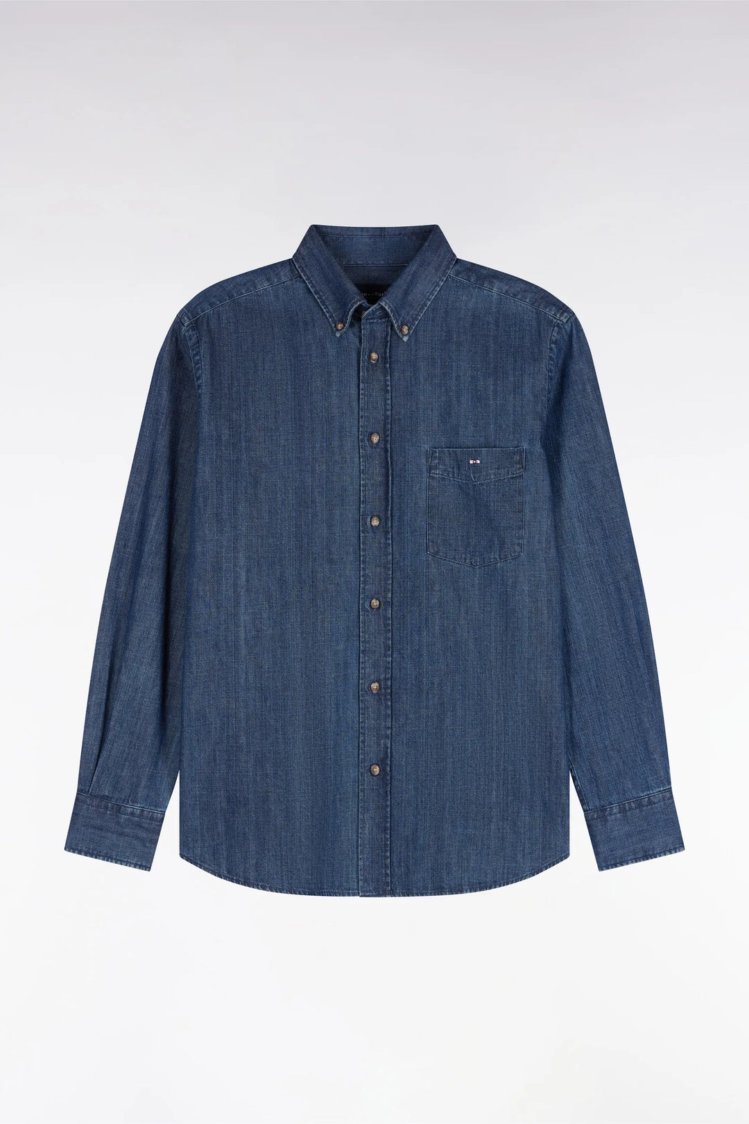 Raw Denim Cotton Shirt with a Straight Cut