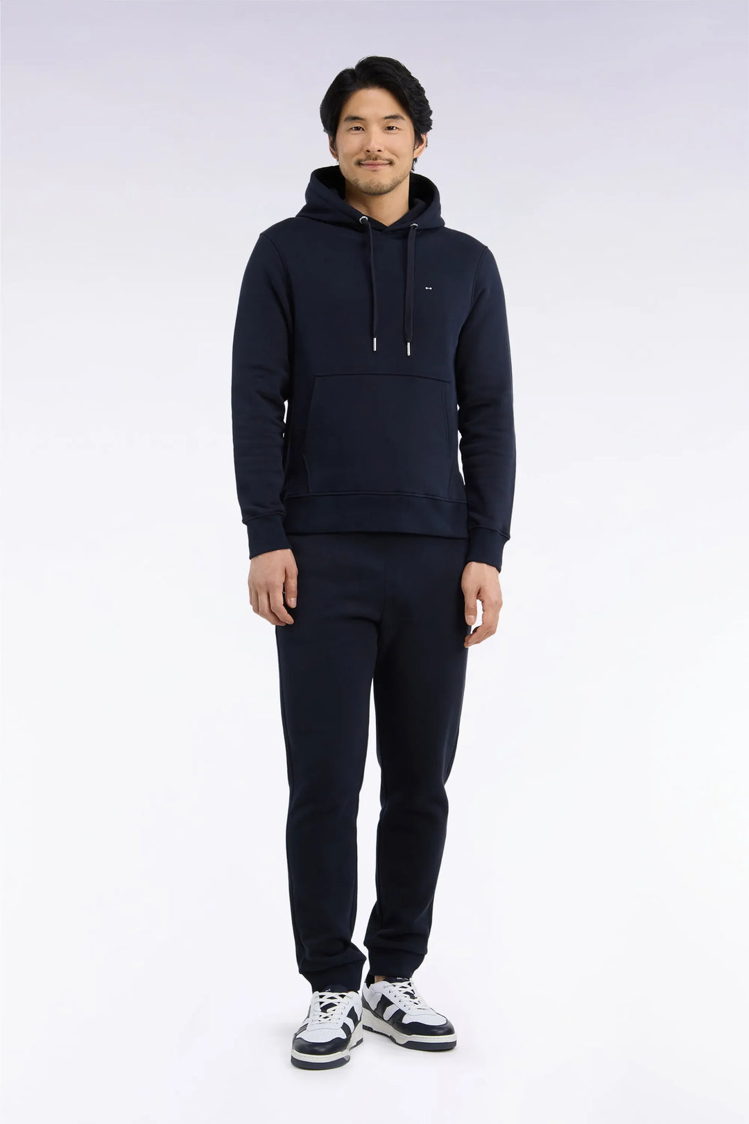 Plain Navy Cotton Fleece Joggers with a Straight Cut