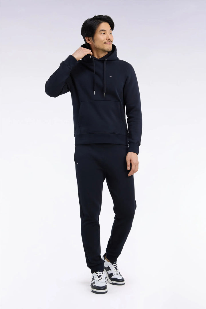 Plain Navy Cotton Fleece Joggers with a Straight Cut