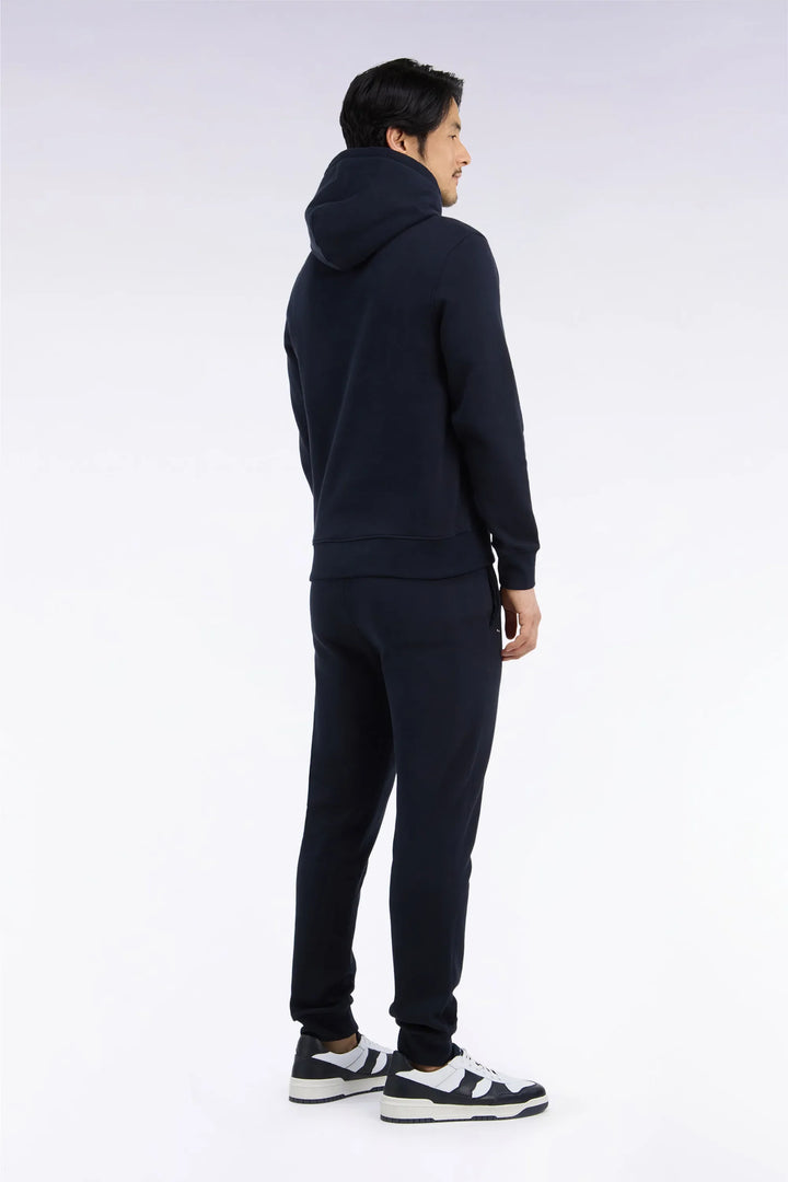 Plain Navy Cotton Fleece Joggers with a Straight Cut