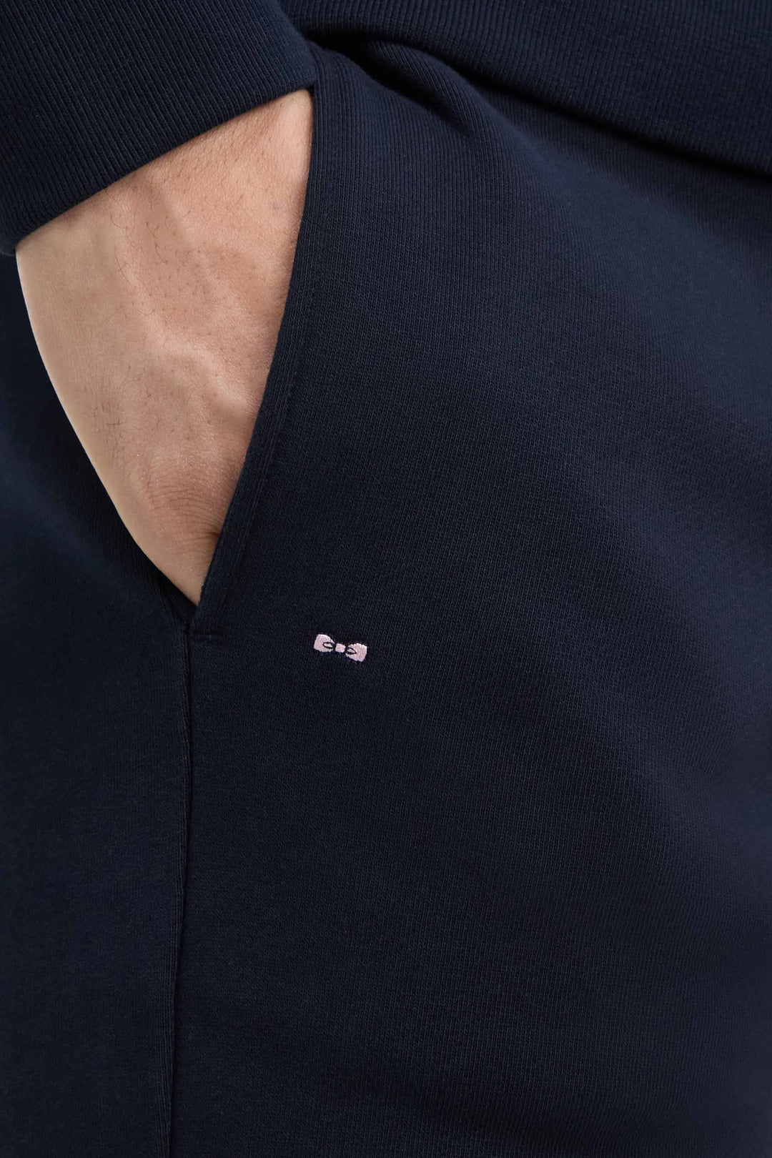 Plain Navy Cotton Fleece Joggers with a Straight Cut
