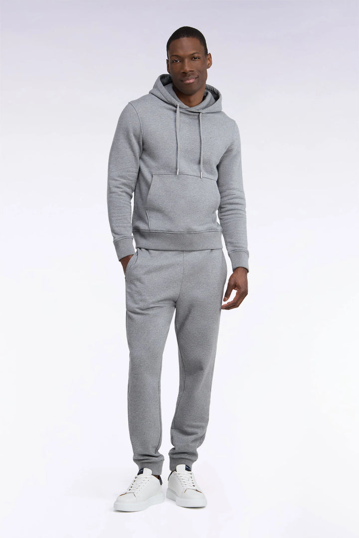 Plain Grey Cotton Fleece Jogging Pants with a Straight Cut