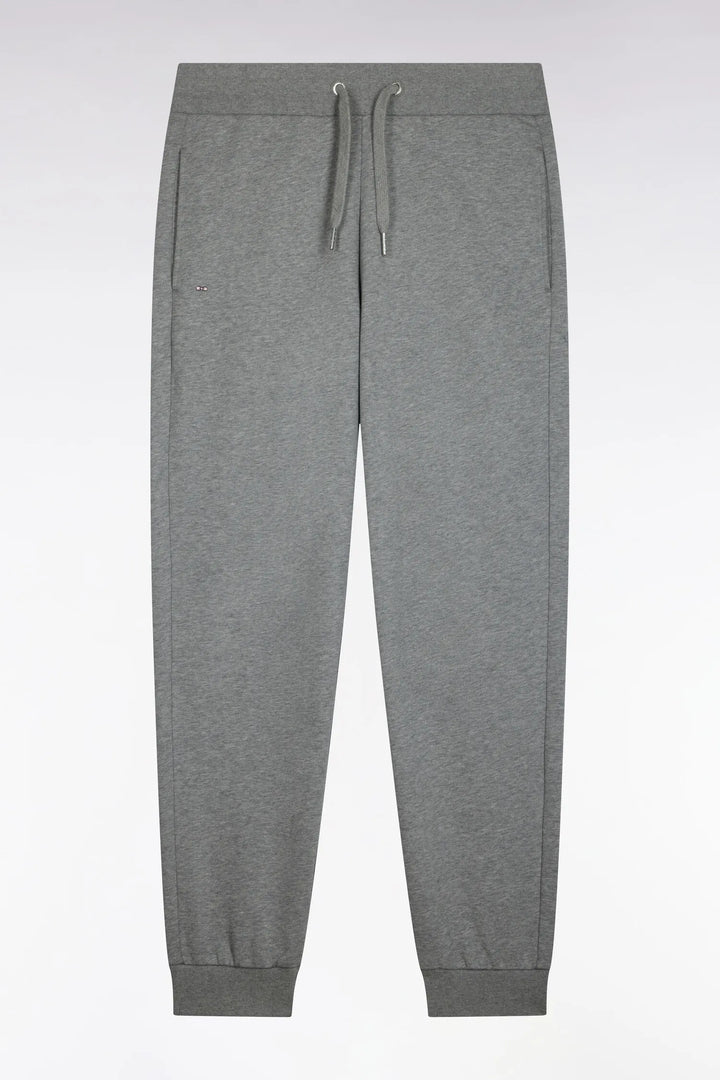 Plain Grey Cotton Fleece Jogging Pants with a Straight Cut
