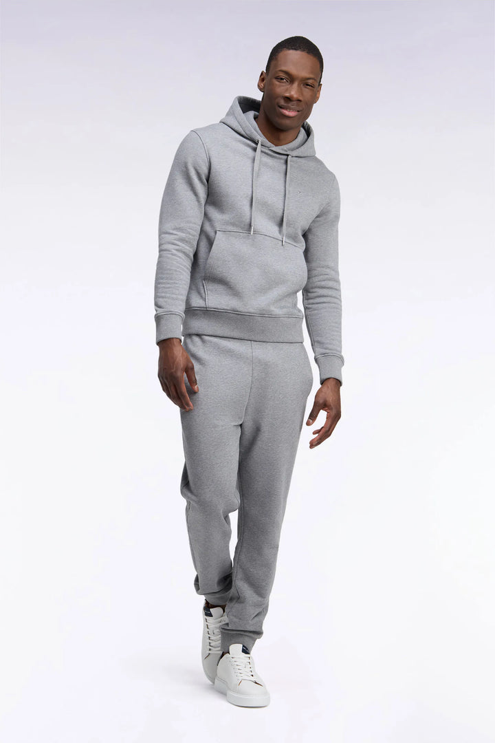 Plain Grey Cotton Fleece Jogging Pants with a Straight Cut