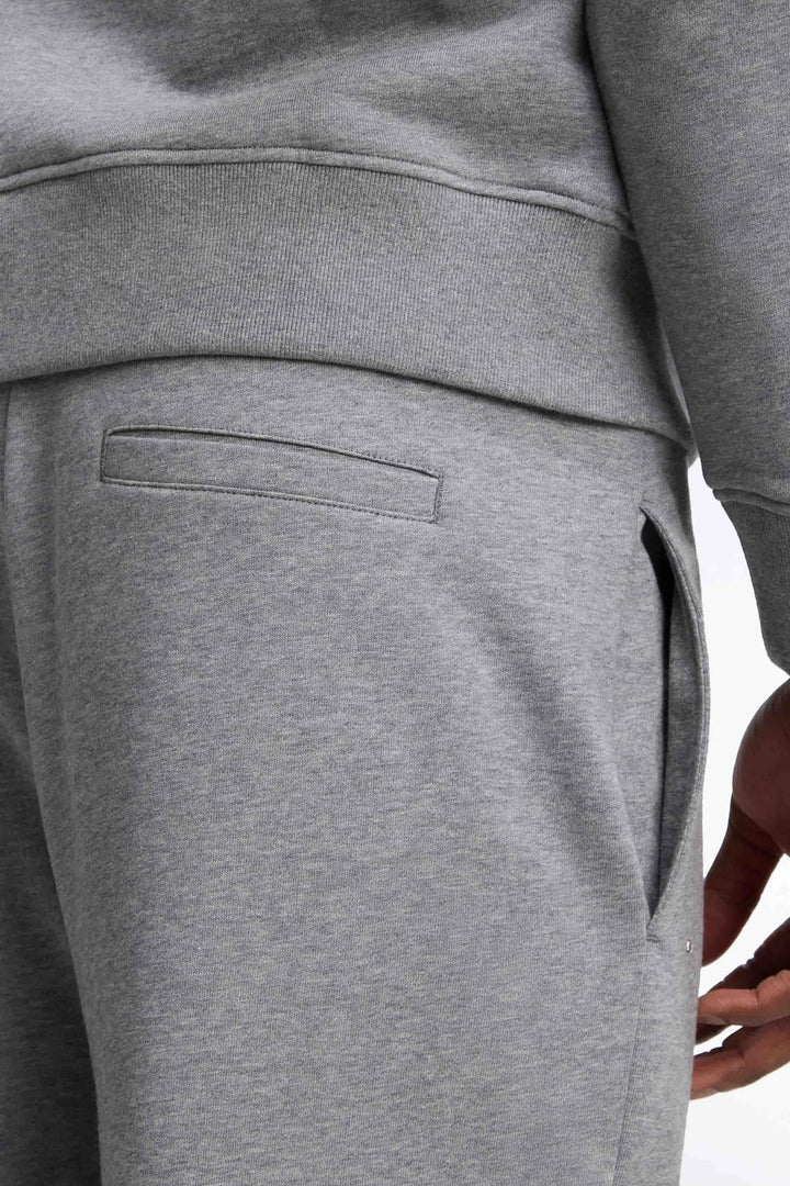 Plain Grey Cotton Fleece Jogging Pants with a Straight Cut