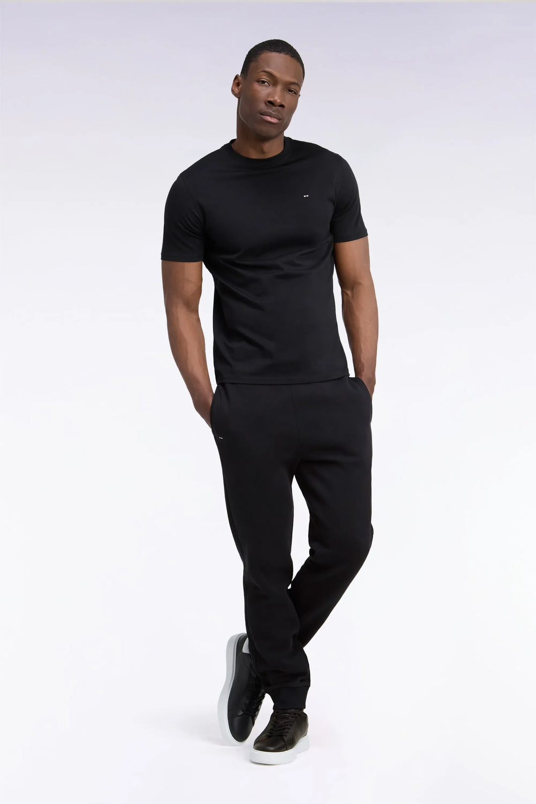 Plain Black Cotton Fleece Joggers with a Straight Cut