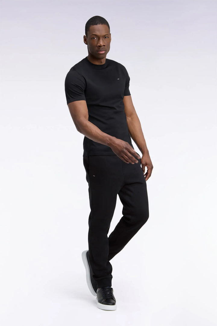 Plain Black Cotton Fleece Joggers with a Straight Cut