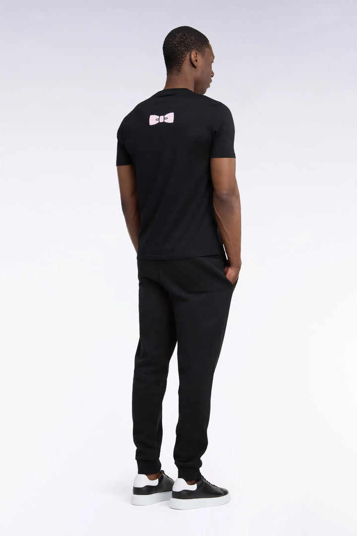 Plain Black Cotton Fleece Joggers with a Straight Cut
