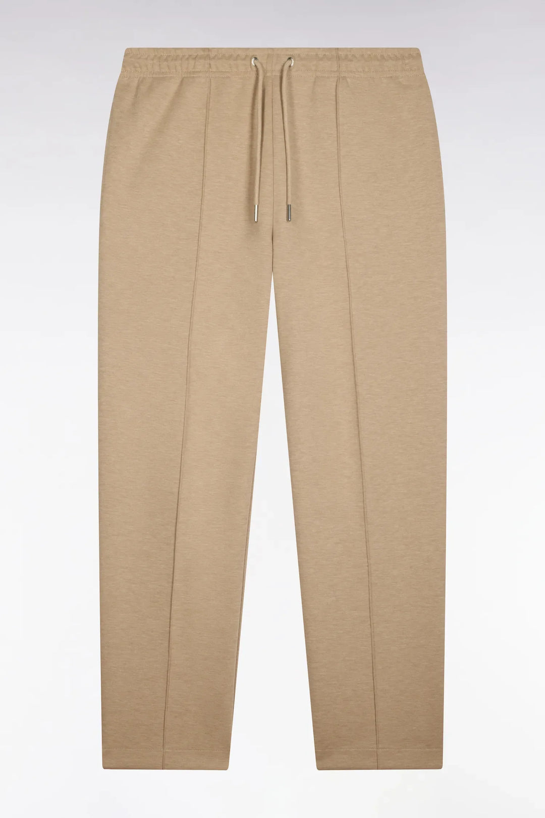 Beige Stretch Cotton Interlock Joggers with a Straight Cut