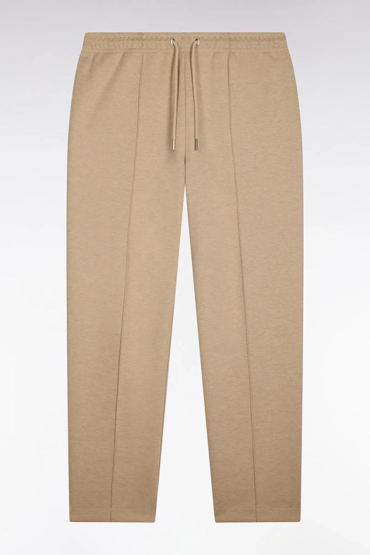 Beige Stretch Cotton Interlock Joggers with a Straight Cut