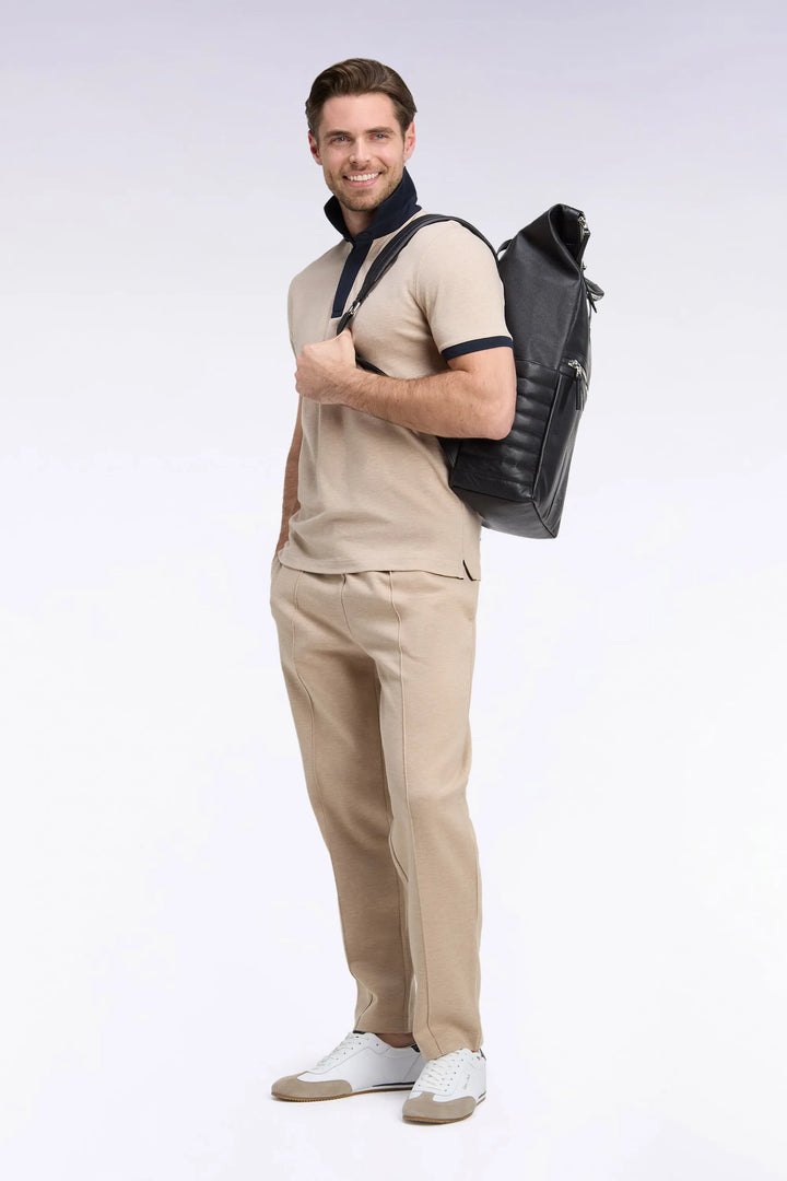 Beige Stretch Cotton Interlock Joggers with a Straight Cut
