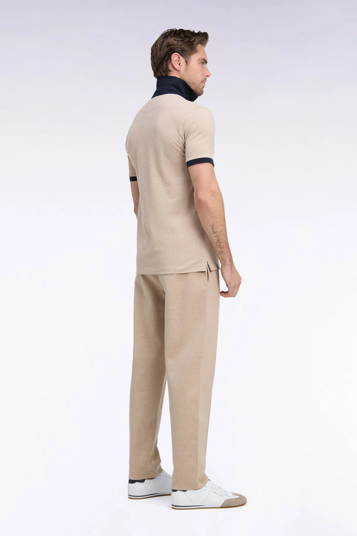 Beige Stretch Cotton Interlock Joggers with a Straight Cut