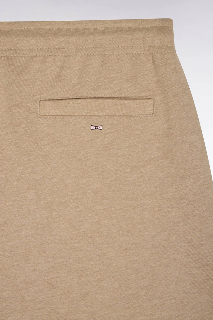 Beige Stretch Cotton Interlock Joggers with a Straight Cut