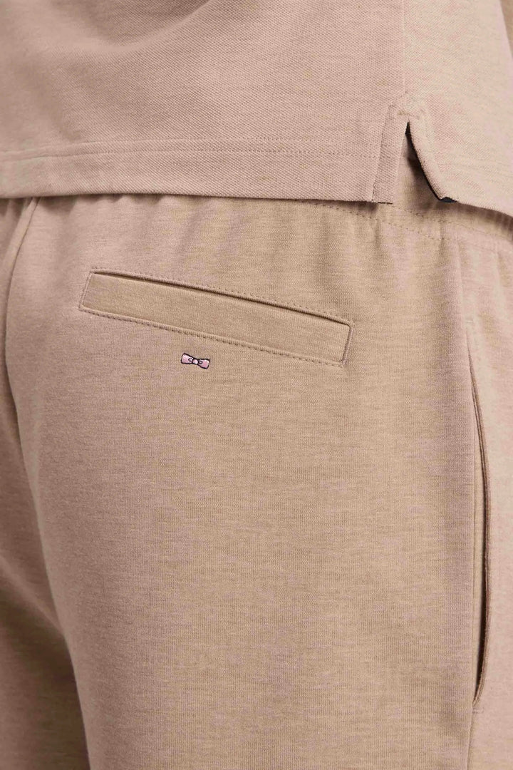 Beige Stretch Cotton Interlock Joggers with a Straight Cut