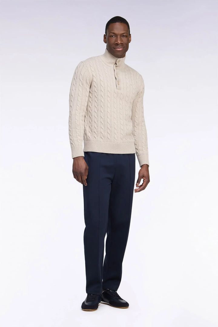 Straight-Cut Navy Stretch Cotton Interlock Joggers