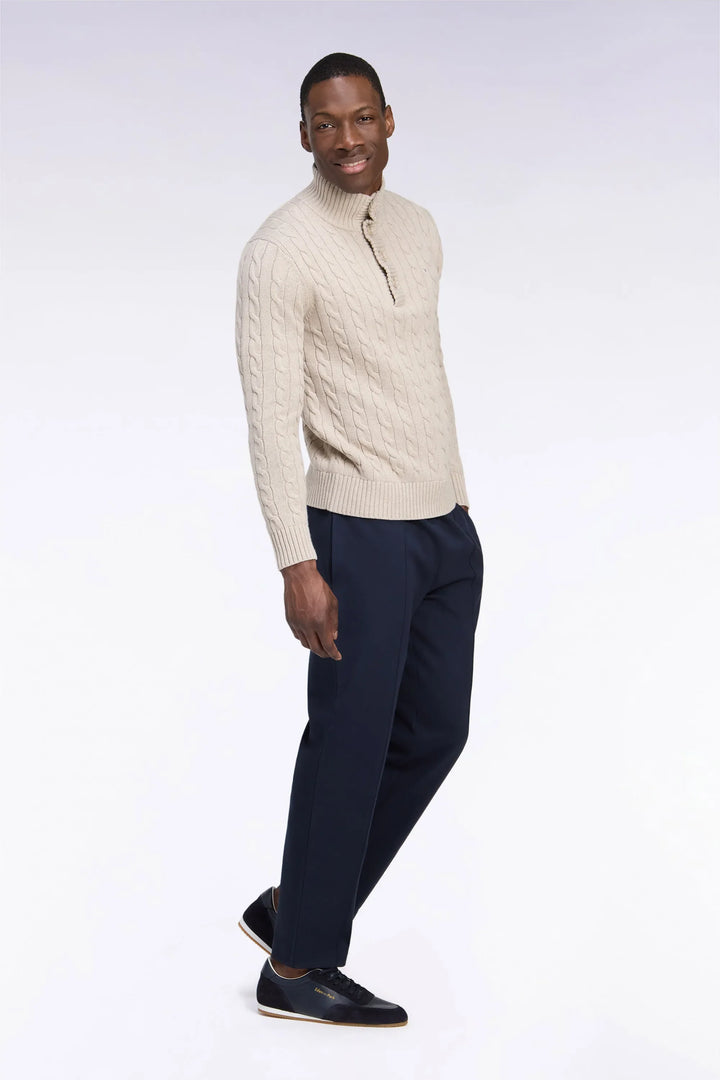 Straight-Cut Navy Stretch Cotton Interlock Joggers