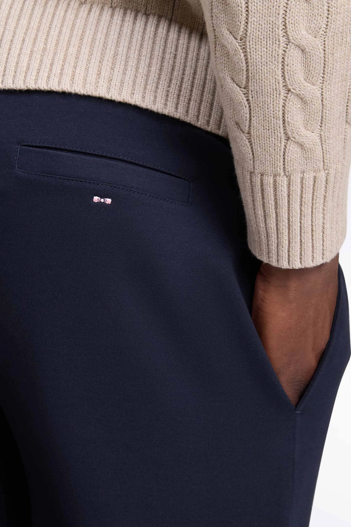 Straight-Cut Navy Stretch Cotton Interlock Joggers