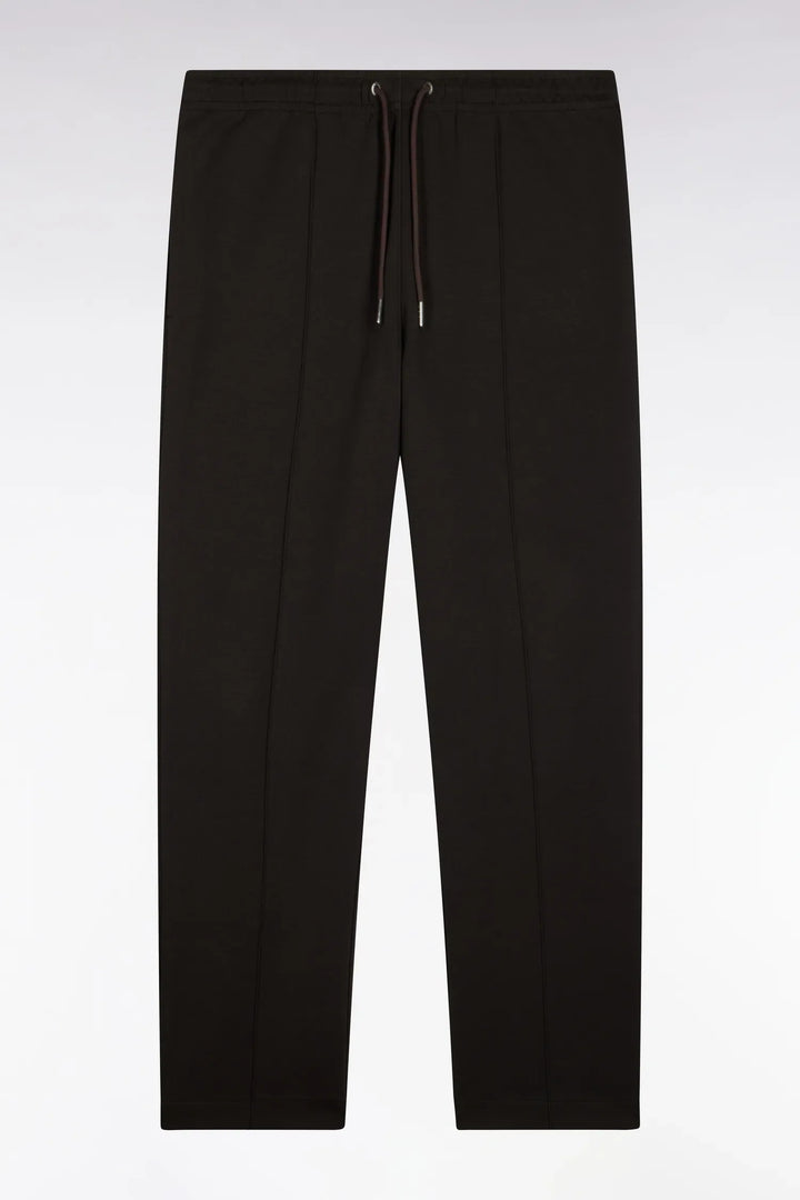 Brown Stretch Cotton Interlock Joggers with a Straight Cut