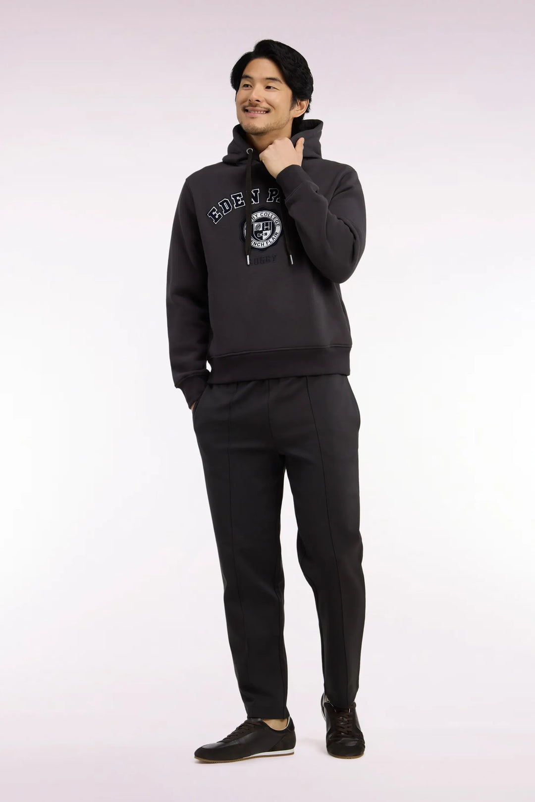 Brown Stretch Cotton Interlock Joggers with a Straight Cut
