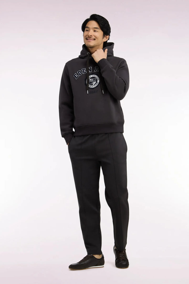 Brown Stretch Cotton Interlock Joggers with a Straight Cut