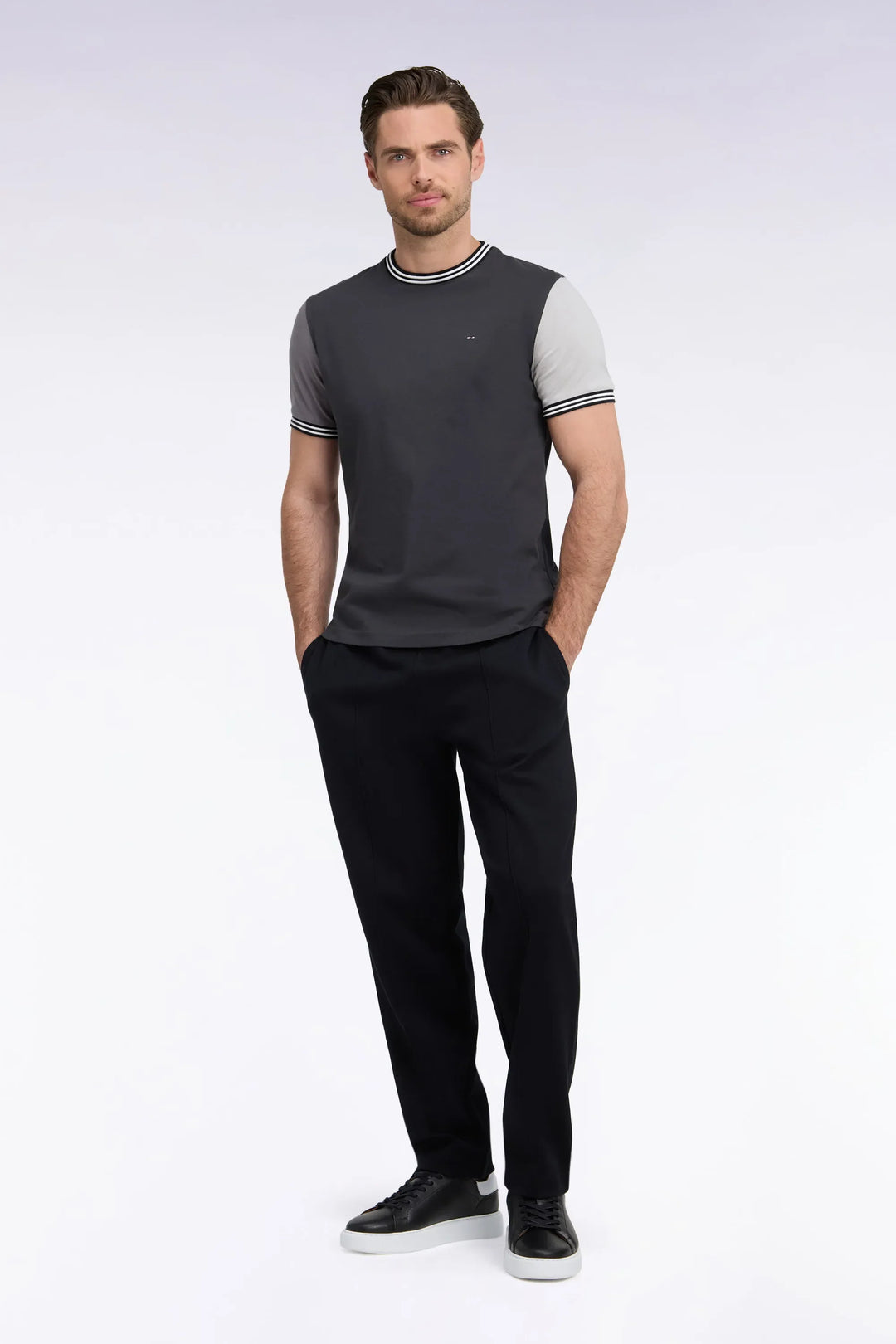 Straight-Cut Black Stretch Cotton Interlock Joggers