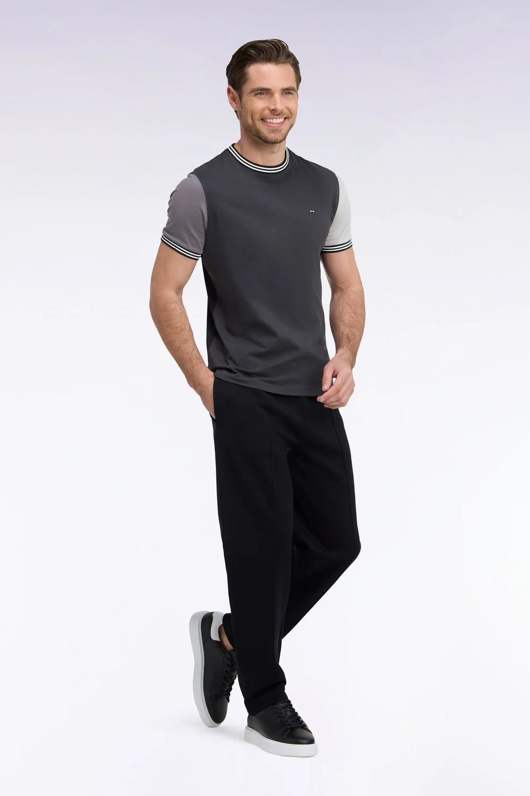 Straight-Cut Black Stretch Cotton Interlock Joggers